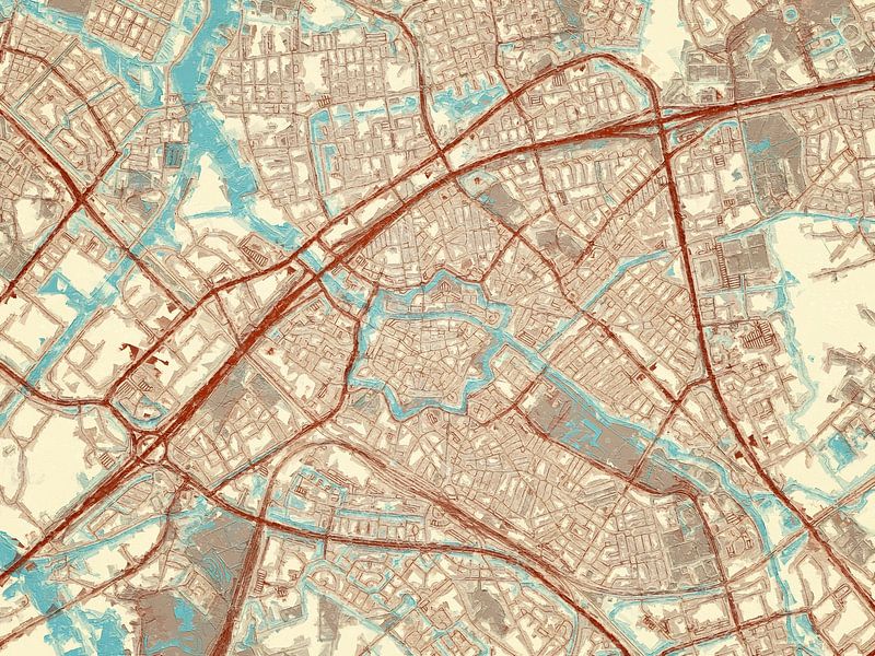 Map of Zwolle in the style Blue &amp; Cream by De Kaartenwinkel