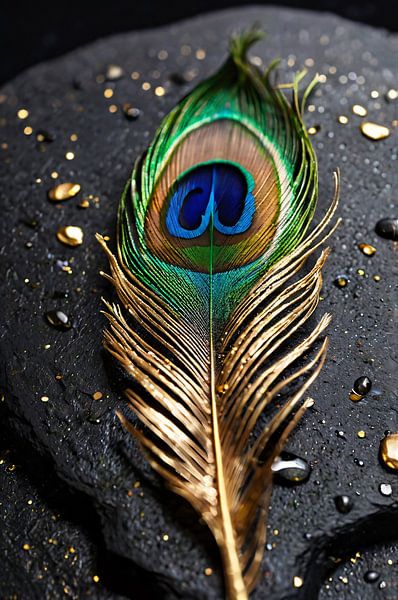 Peacock feather with gold accents by Art & Soul Creations