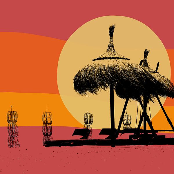 Beach Noordwijk in retro poster style by Yanuschka | Fotografie Noordwijk