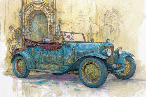 Drawing of a bohemian vintage car 
