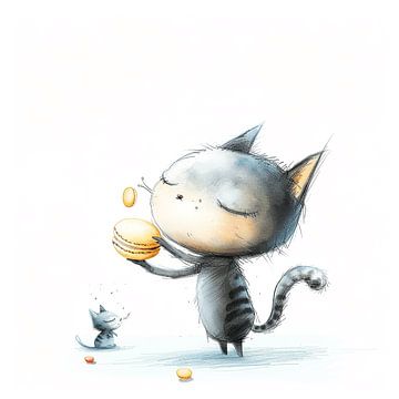 Kat geniet van een hamburger | Illustratie van Karina Brouwer