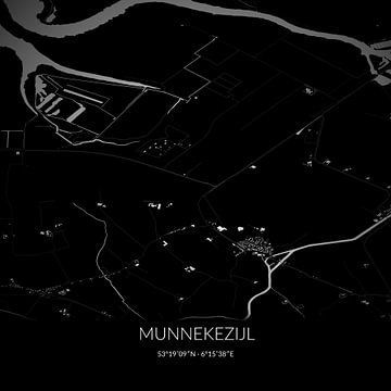 Zwart-witte landkaart van Munnekezijl, Fryslan. van Rezona