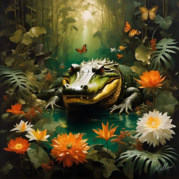 Jungle Flora Surrealism: Crocodile by Mellow Art