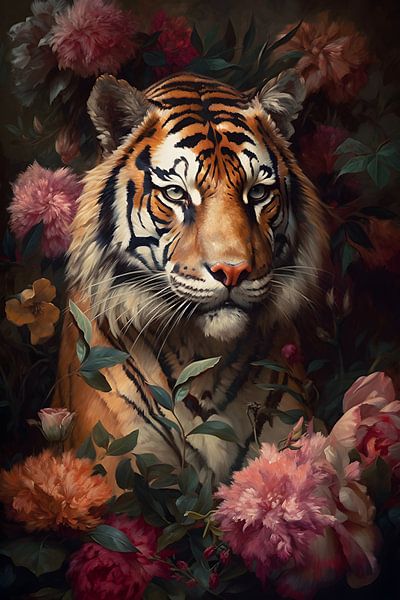 Tiger of flowers by But First Framing