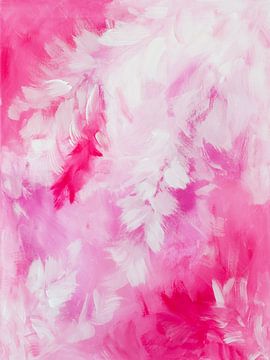 Pink Feather - monochromes abstraktes Gemälde von Qeimoy