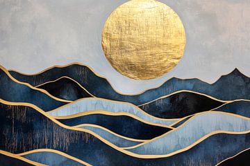 Golden sun over blue hills