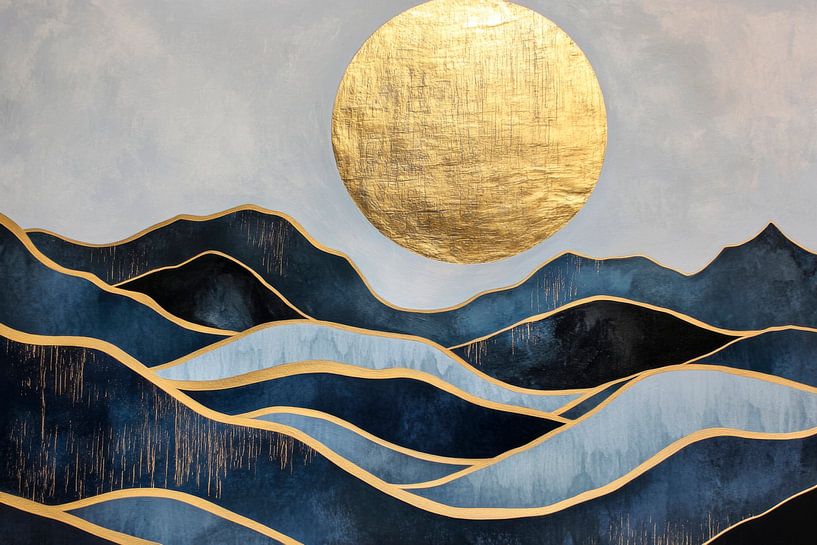 Golden sun over blue hills by Poster Art Shop