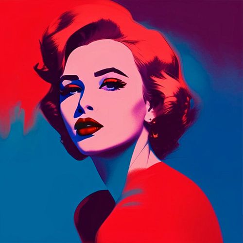 Rouge Reverie - popart portret van dame in rood