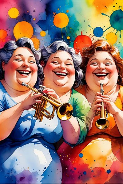 3 femmes sociables jouent de la trompette par De gezellige Dames