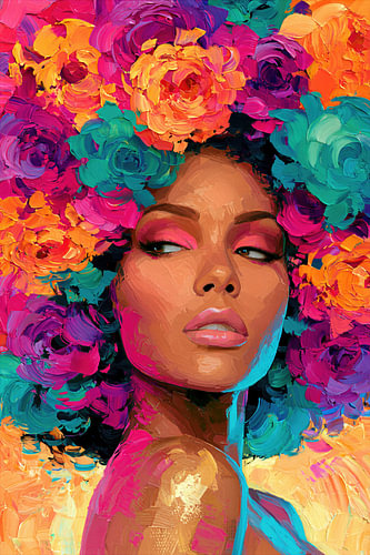 Floral Ecstasy – A Modern, Colourful Portrait of a Woman with a Lavish Rosary