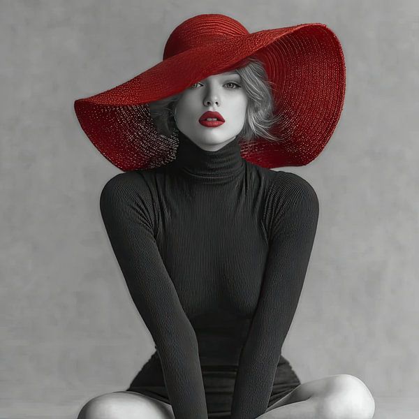 femme avec chapeau rouge par Egon Zitter