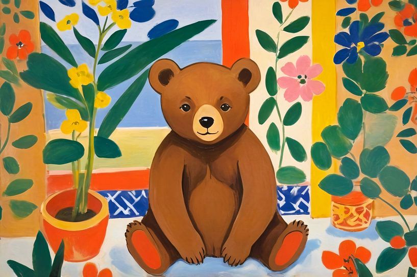Sitting bear with colourful plants by Art & Soul Creations