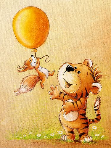 cute tiger with squirrel