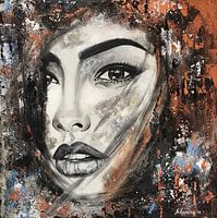 Portrait abstrait d'une femme.  Peinture fantaisie mixte dans des tons principalement bruns et 