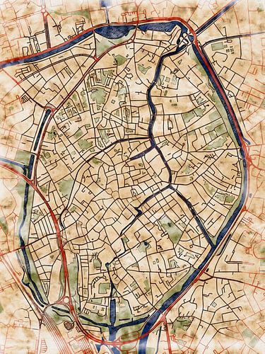 Kaart van Brugge centrum in de stijl 'Serene Summer' van Maporia