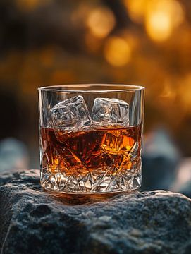 Een glas whiskey on the rocks van Koffie Zwart
