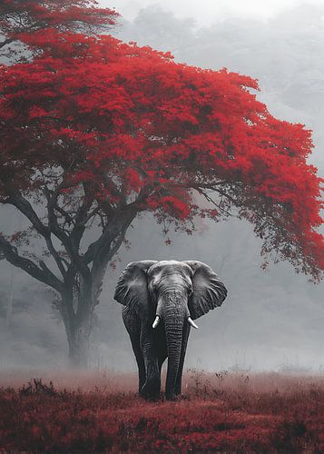 Eléphant - l'élégance en rouge et gris