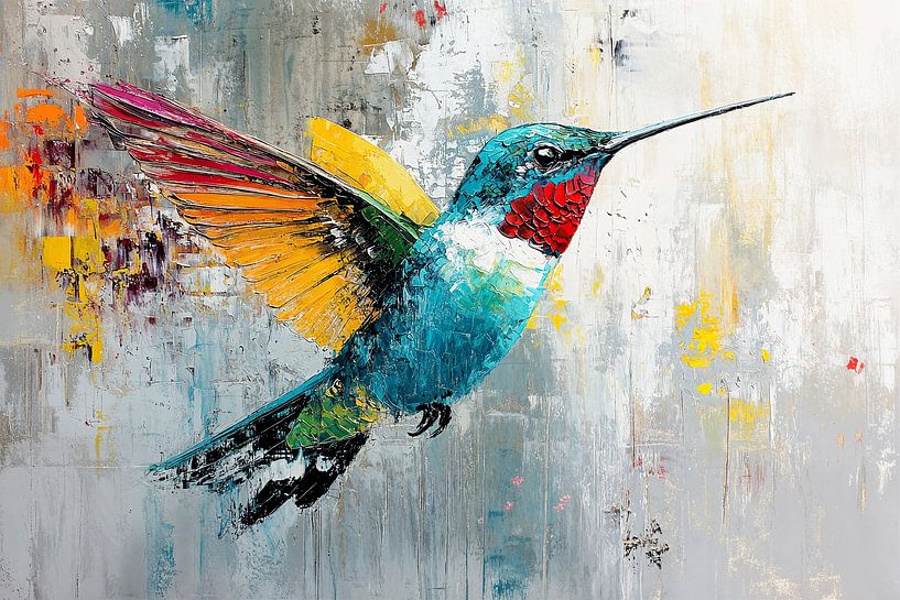 Garten Abstrakt Kolibri mit Farbe von Abstraktes Gemälde