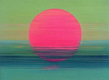 Roze Groen | Abstracte Roze Cirkel op Groen van Modern Collection