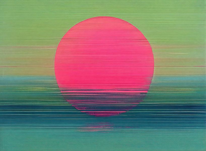 Roze Groen | Abstracte Roze Cirkel op Groen van Modern Collection