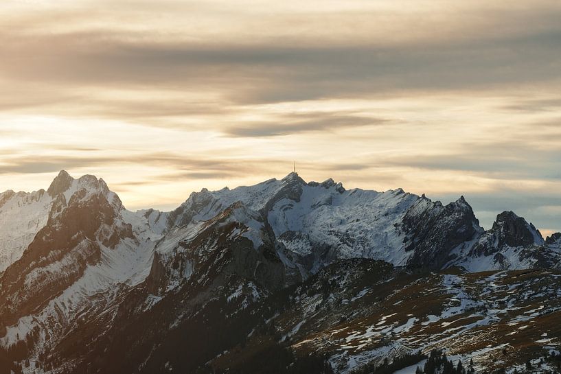 Panoramic view of the Alpstein massif in the beautiful sunset by Besa Art