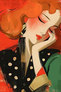Vrouwenportret | Whispers of Scarlet Silence van Blikvanger Schilderijen