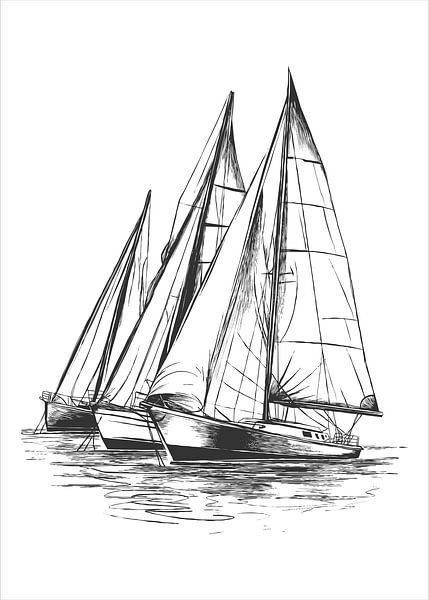 Trois voiliers sur une eau calme par Pixelbull Design