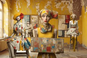 Drei Damen posieren im Atelier