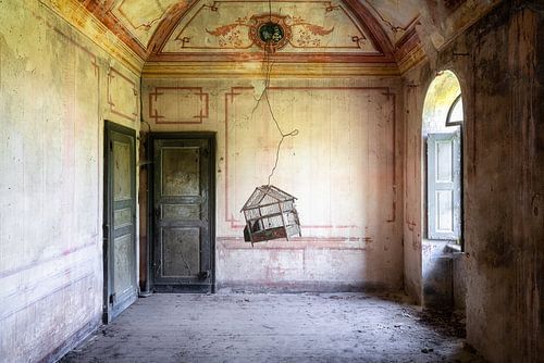 Cage à oiseaux abandonnée dans la maison.