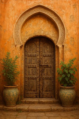 Ancienne porte de Marrakech - Atmosphère intemporelle en terre cuite et bois