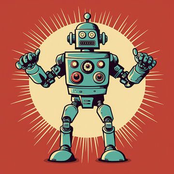 Vintage robot science fiction poster style by Art Bizarre