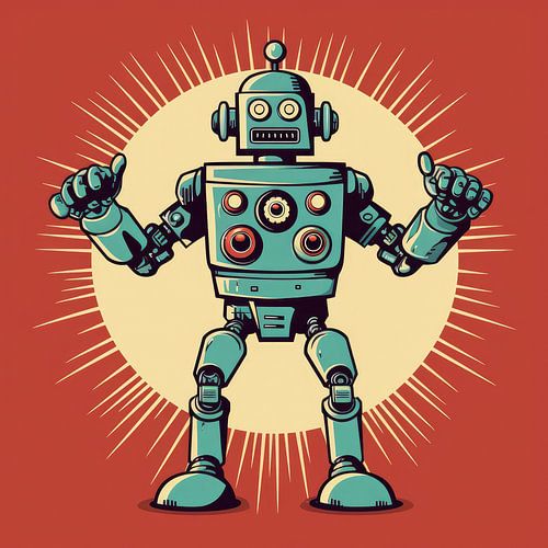 Vintage robot sciencefiction poster stijl
