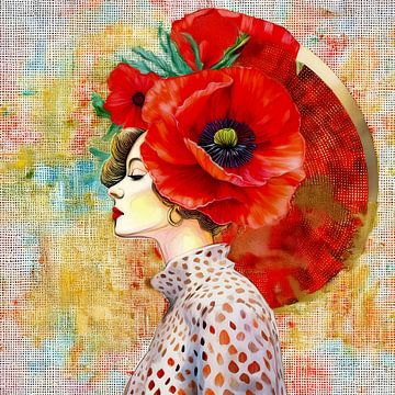 Modern collage of a woman with poppies by Studio Pieternel