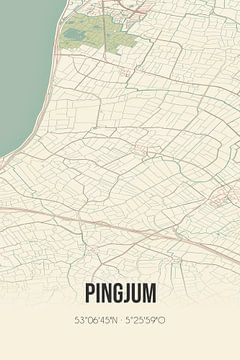Vintage landkaart van Pingjum (Fryslan) van MijnStadsPoster
