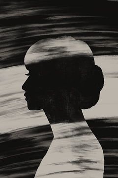 Modern abstract portret - vrouw zwart/wit  (Gezien bij vtwonen) van Studio Hinte