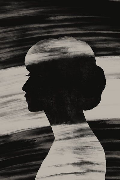 Moderne abstrakte Porträt - Frau schwarz und weiß von Studio Hinte