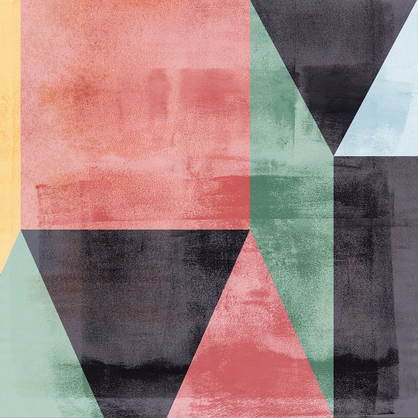 Modernism shapes. Abstract geometric vintage style art. Red, green, black. by Dina Dankers