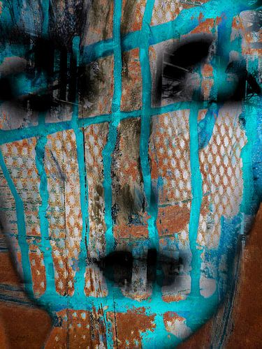 Het gezicht met cyaanblauwe strepen