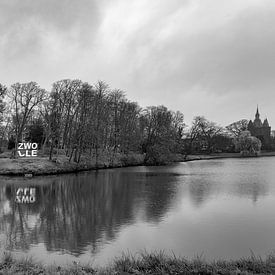 Panorama Stadsgezicht Zwolle in zwart-wit van R Smallenbroek