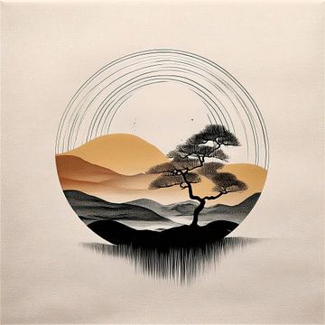 Japandi - WabiSabi Art -  Sereen Japans Landschap van Studio Pieternel