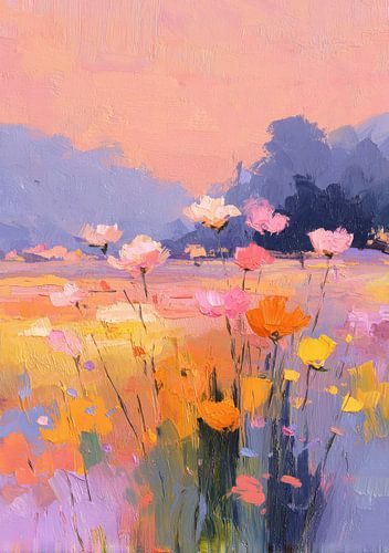 Zee van bloemen in warme kleuren