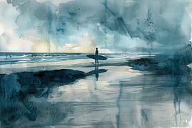 Painting, watercolour, surfing -8 by Peter Pen Drawings and Paintings