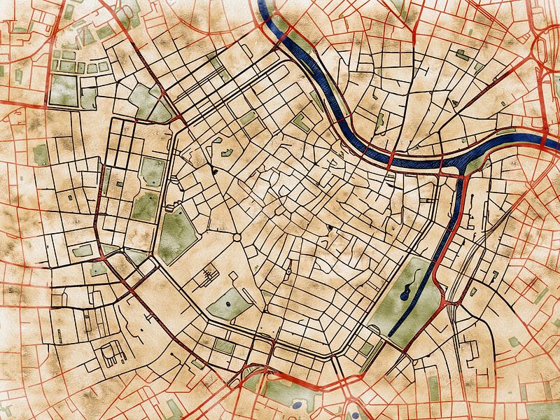 Map of Wenen centrum with the style 'Serene Summer' by Maporia