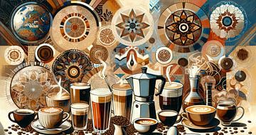 Koffie kosmos met wereldse harmonie van artefacti