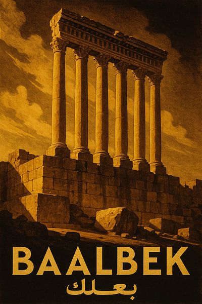 Baalbek Lebanon Roman Ruins Art Print - Temple of Jupiter Columns Poster par Travel Shop