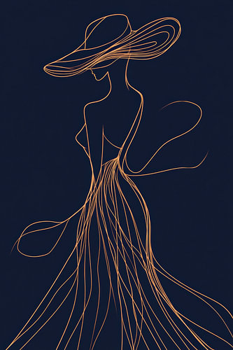 Elegante Linienführung einer Dame im Hut