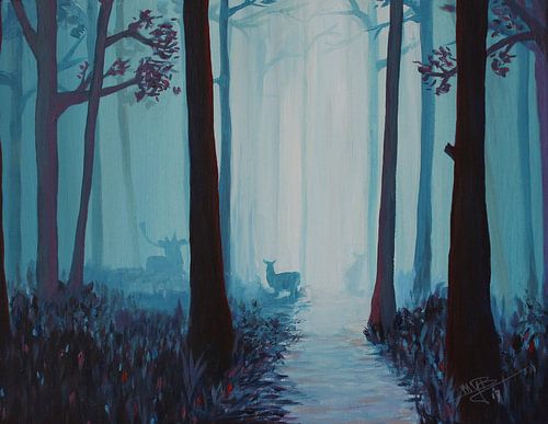 Evening twilight in the forest