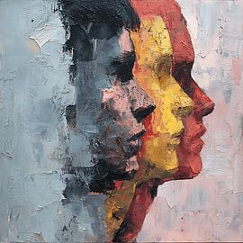 Het gefragmenteerde zelf: emotionele conflicten in overlappende figuren van Aden Pink Studio