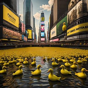 Gele badeendjes op Times Square van Gert-Jan Siesling