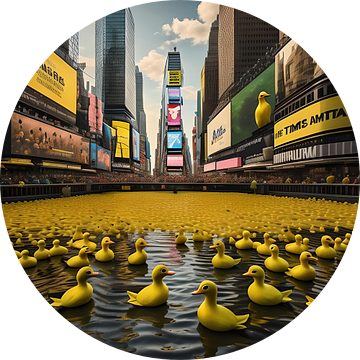 Gele badeendjes op Times Square van Gert-Jan Siesling